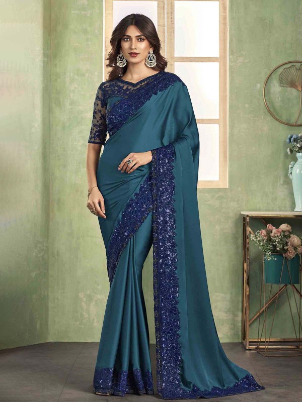 Peacock Blue Soft Silk Saree